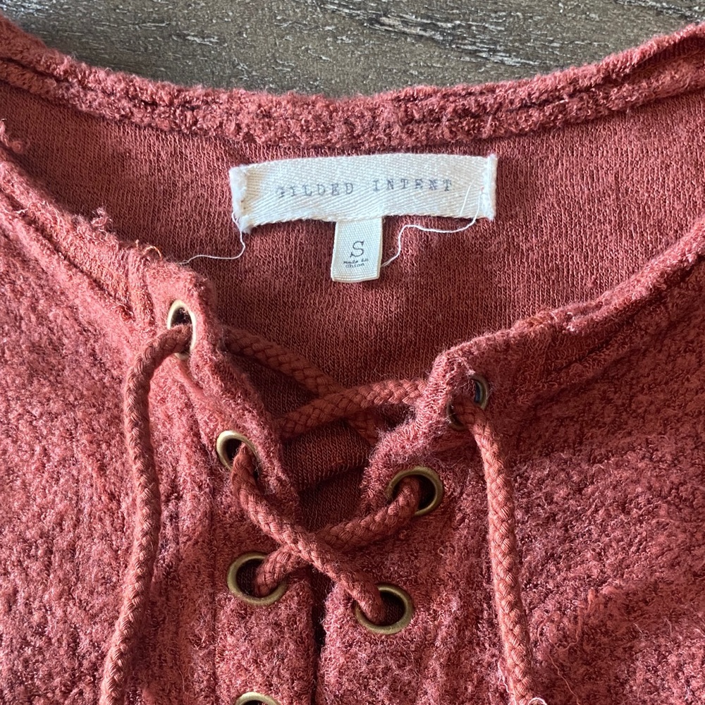 Rust Lace-Up Sweater Gilded Intent crop - Picture 2 of 5